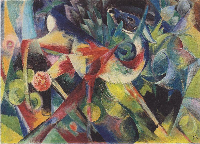 Deer in flower garden, Franz Marc